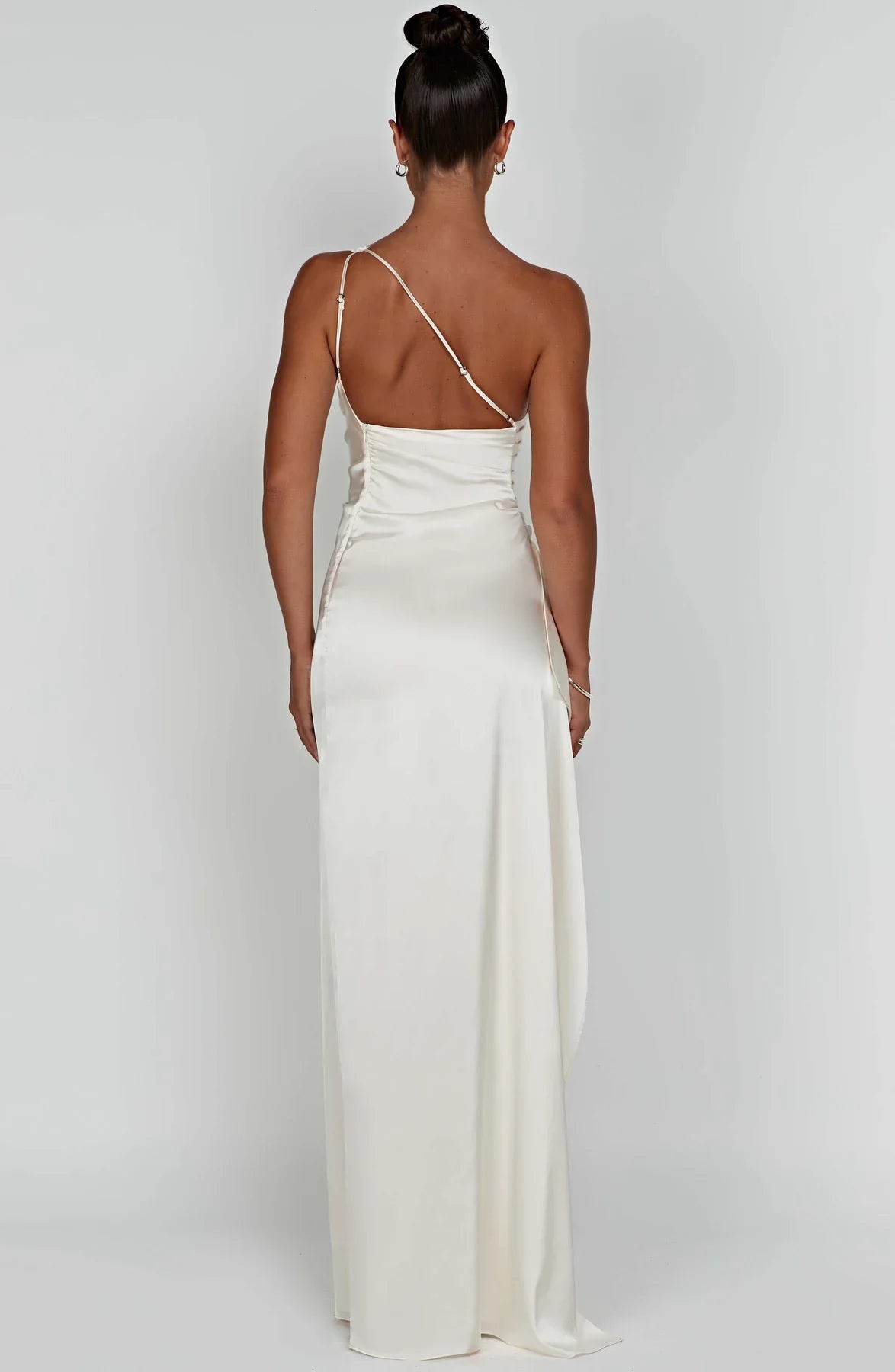 One shoulder Pleated Split Satin Dress