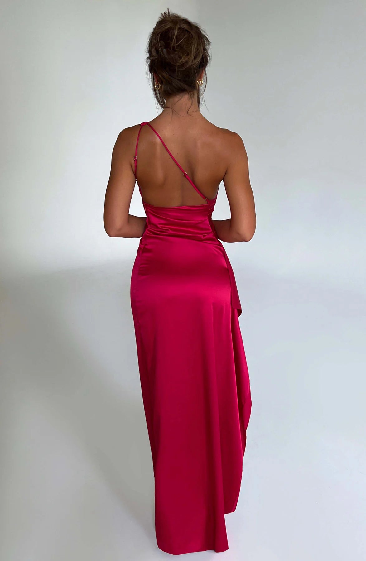 One shoulder Pleated Split Satin Dress