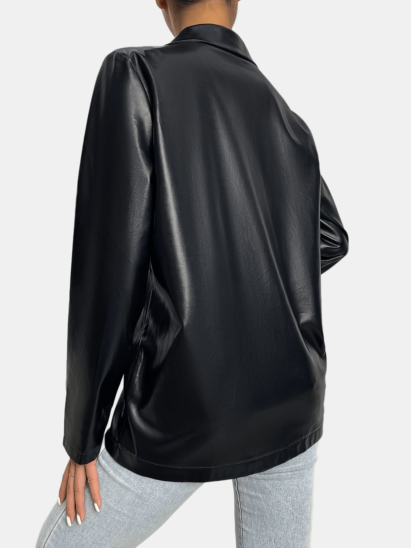 Black faux leather jacket with lapels