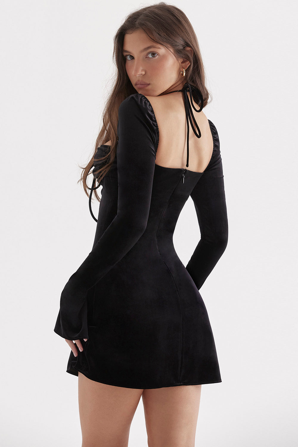 Black velvet halter mini dress