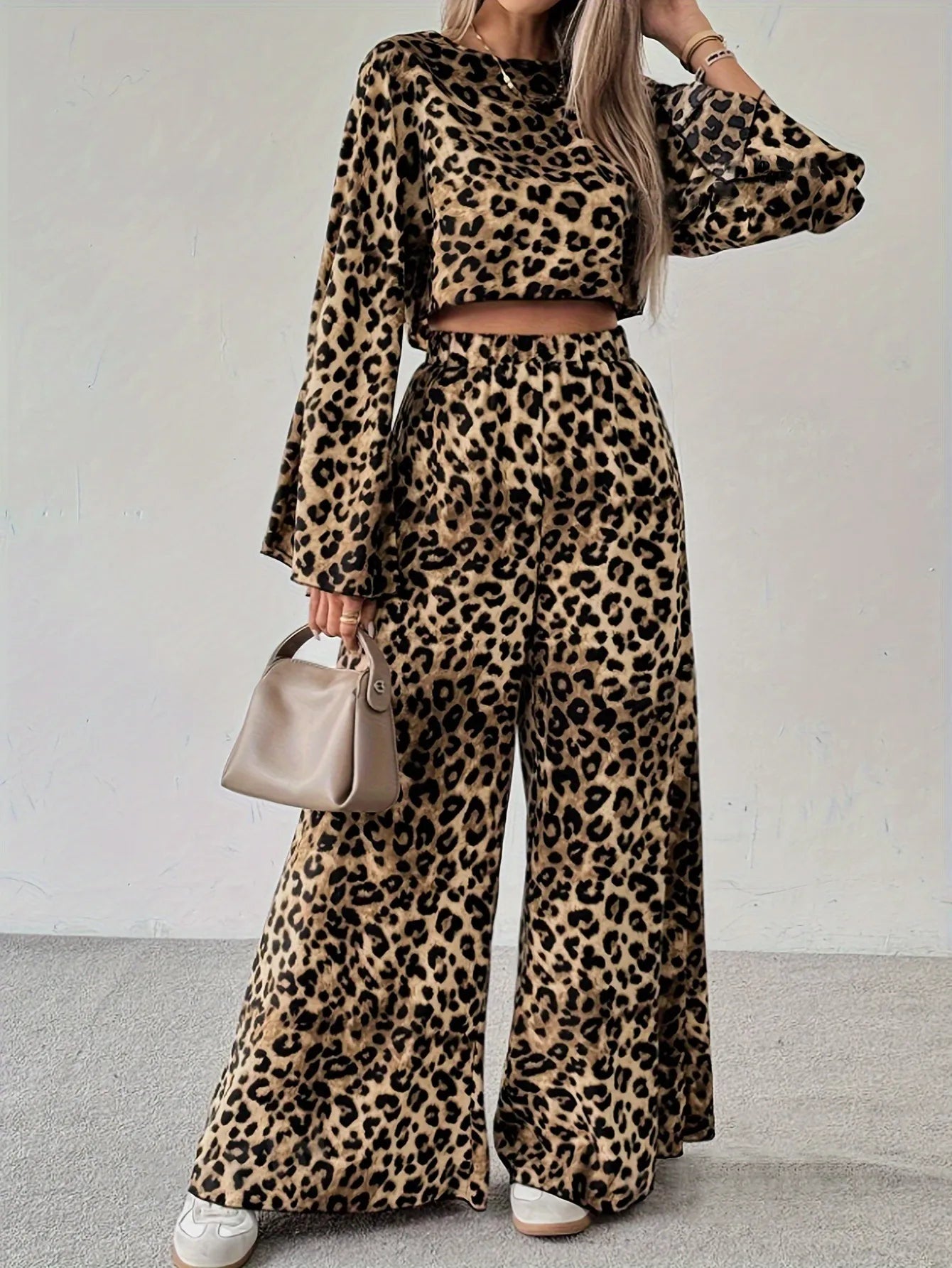 Leopard Print Crop Top and Pants