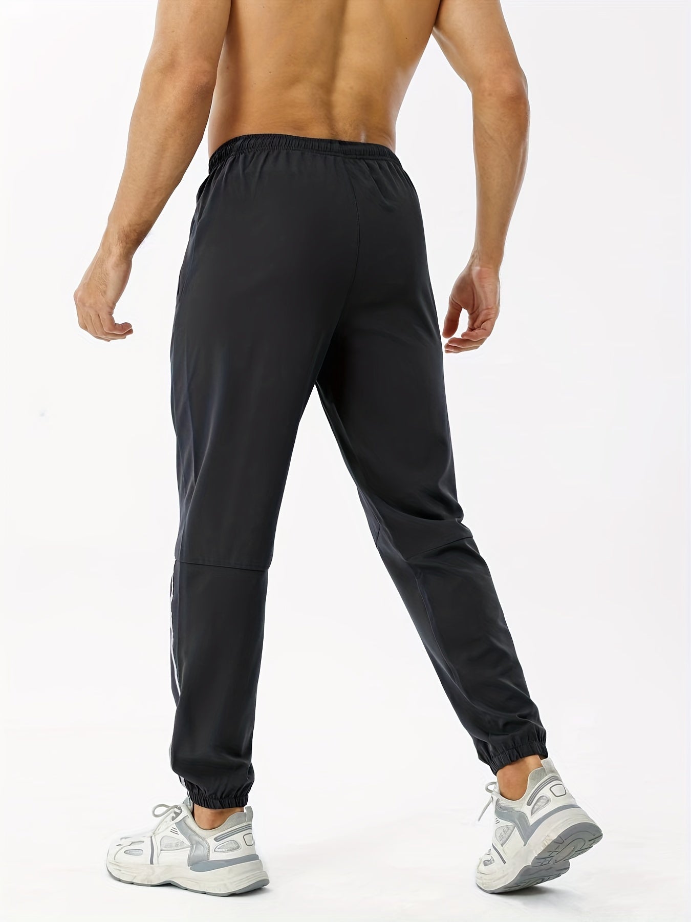 Black trousers with elastic waistband for men