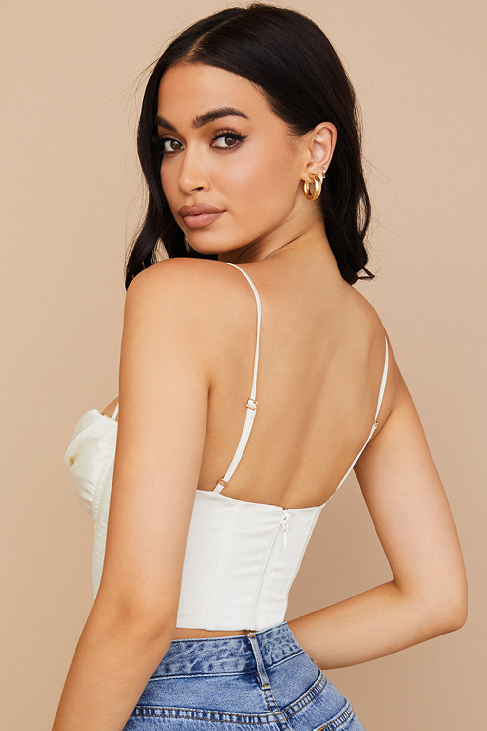 Ivory satin draped corset