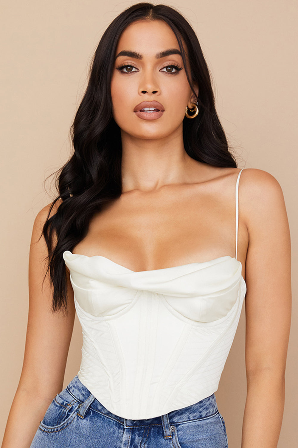 Ivory satin draped corset