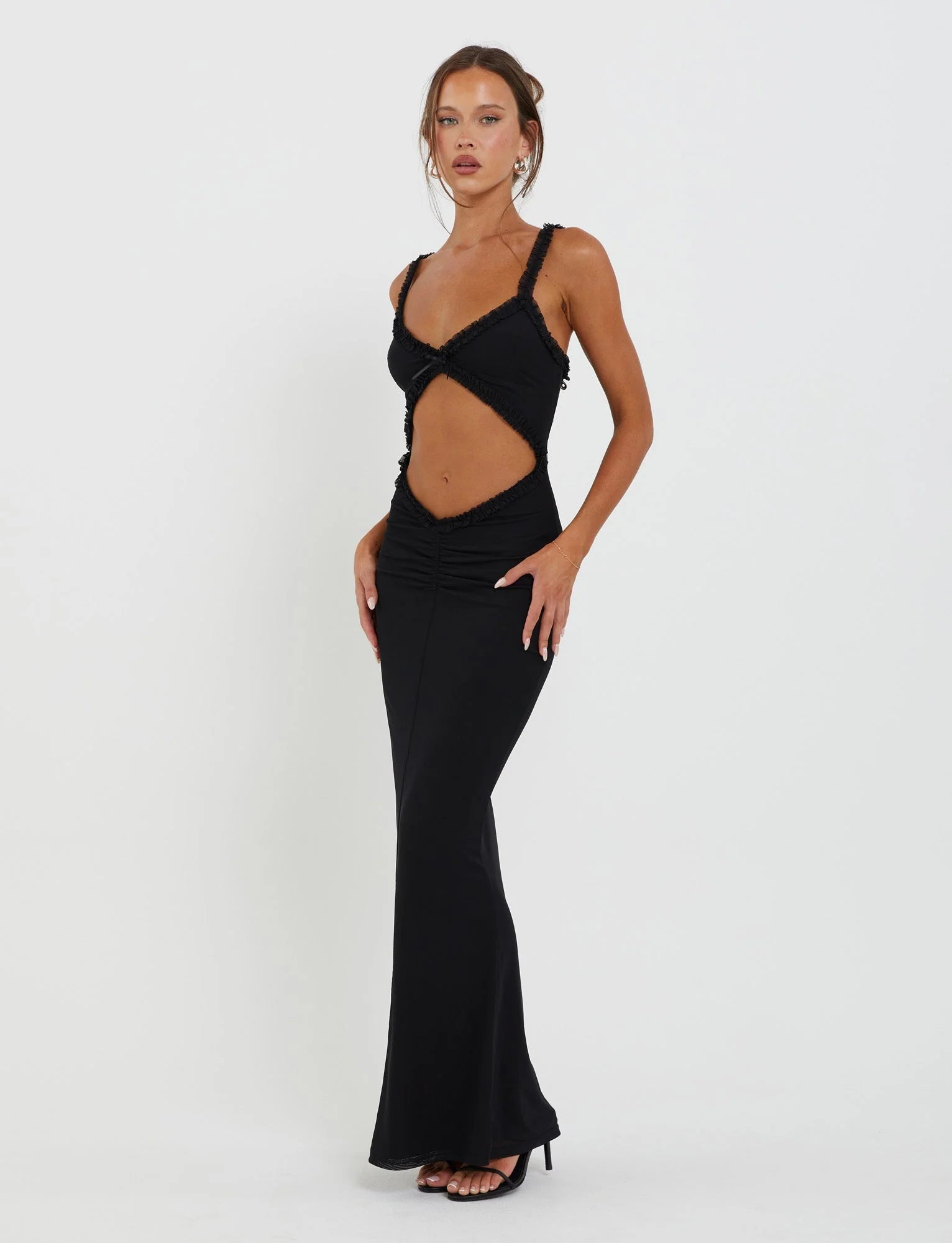 Front Cutout Ruffle Detail Maxi Dress