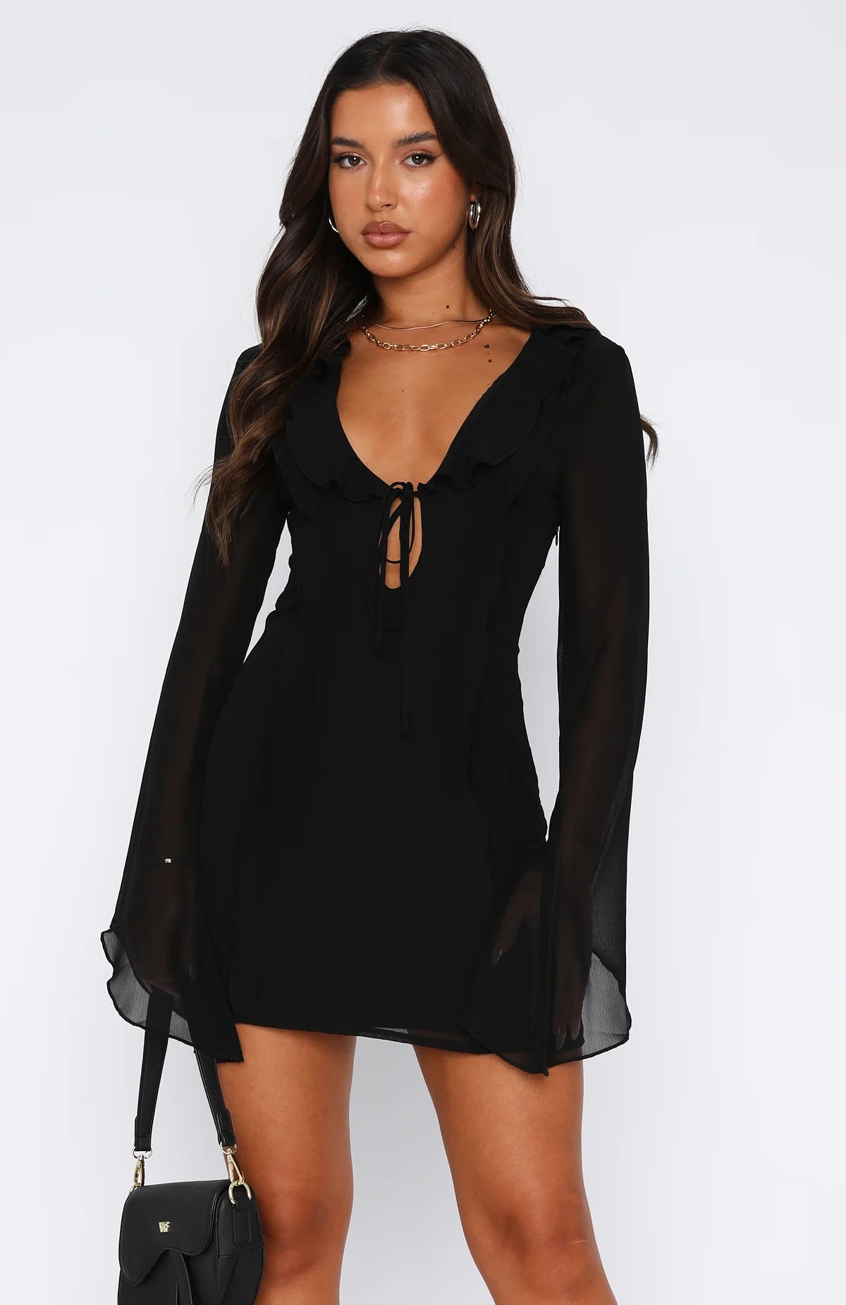 Ruffled Long Sleeve Mini Dress