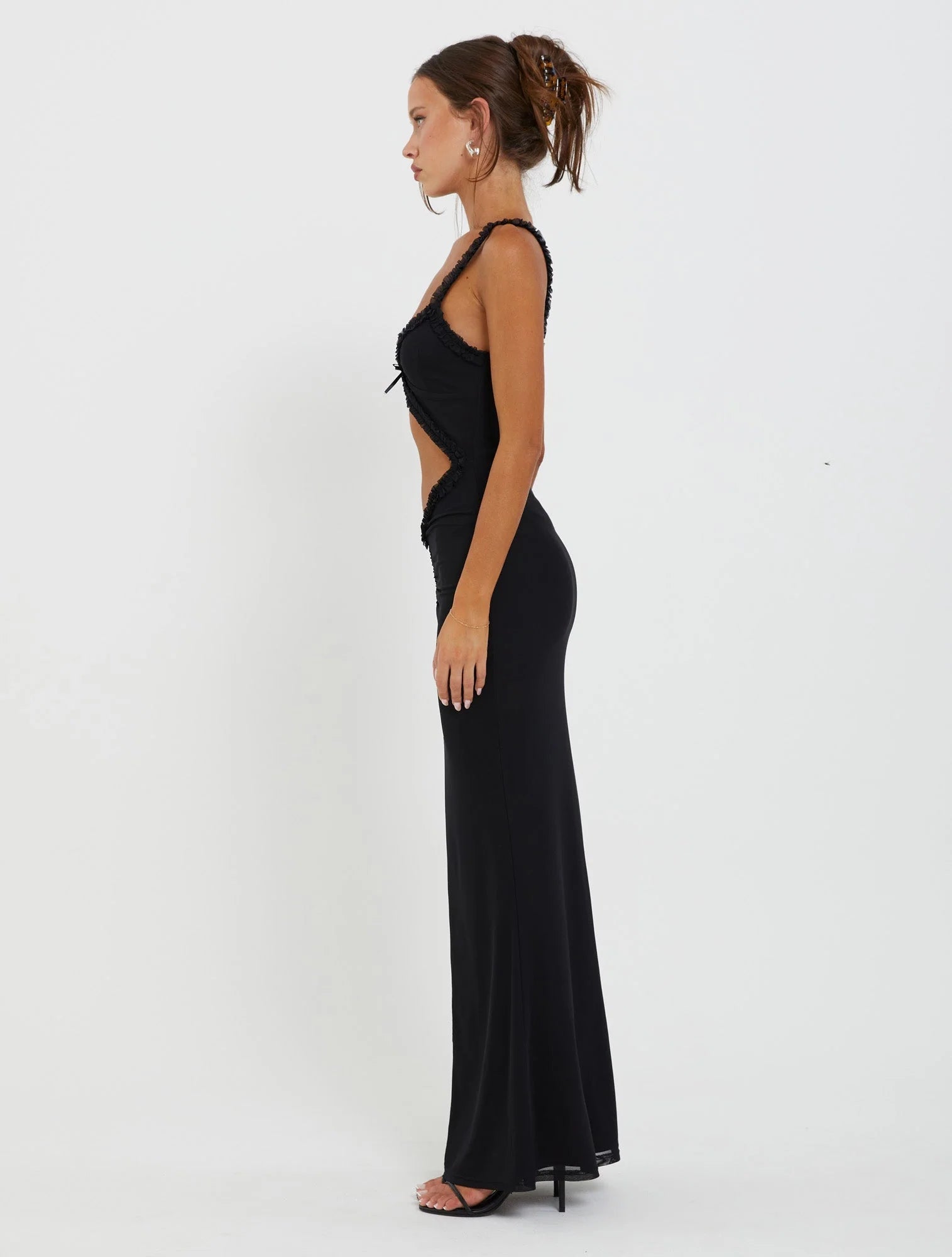 Front Cutout Ruffle Detail Maxi Dress