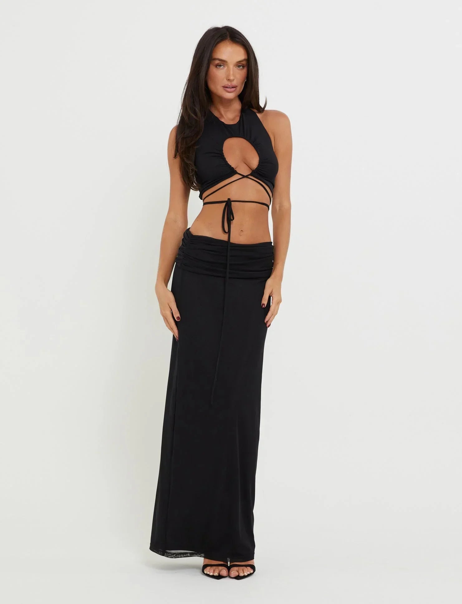 Maxi Skirt With Front Cutout Crop Top Set