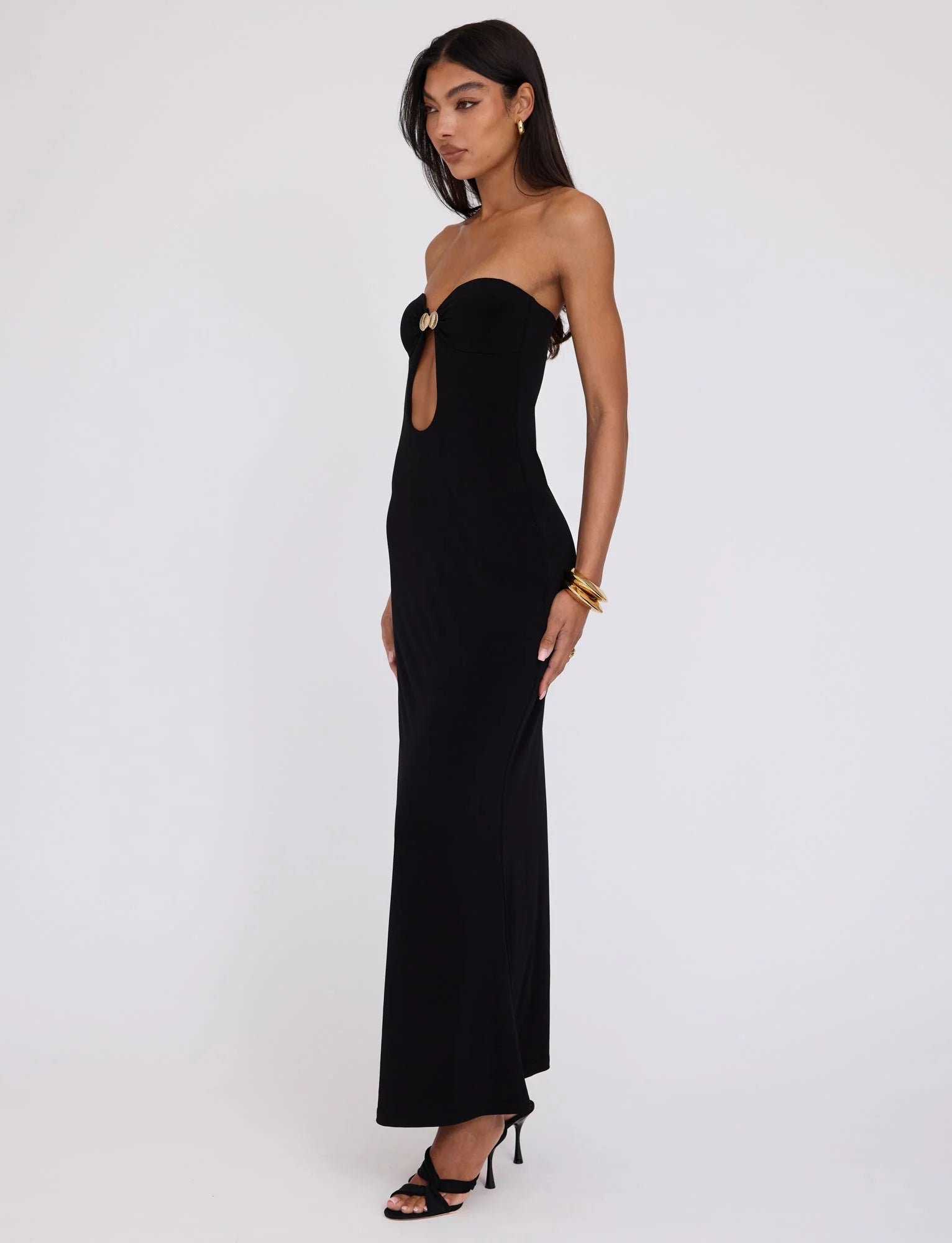 Front Cutout Strapless Maxi Dress