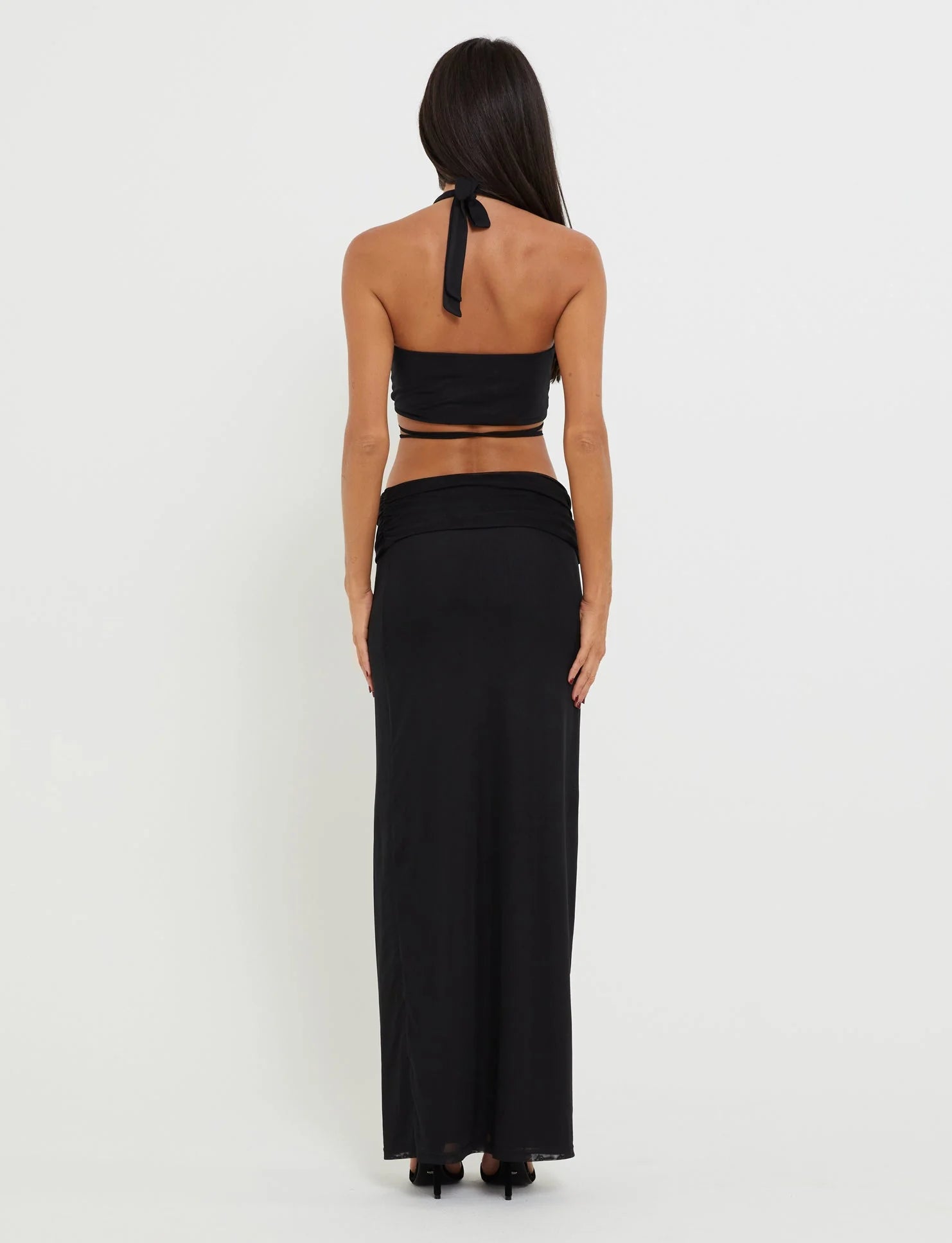 Maxi Skirt With Front Cutout Crop Top Set