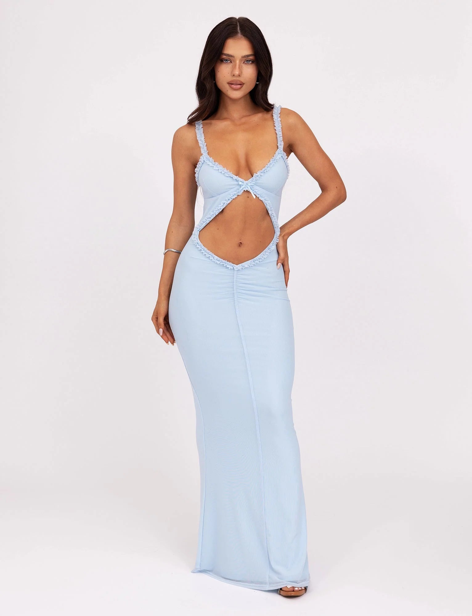 Front Cutout Ruffle Detail Maxi Dress