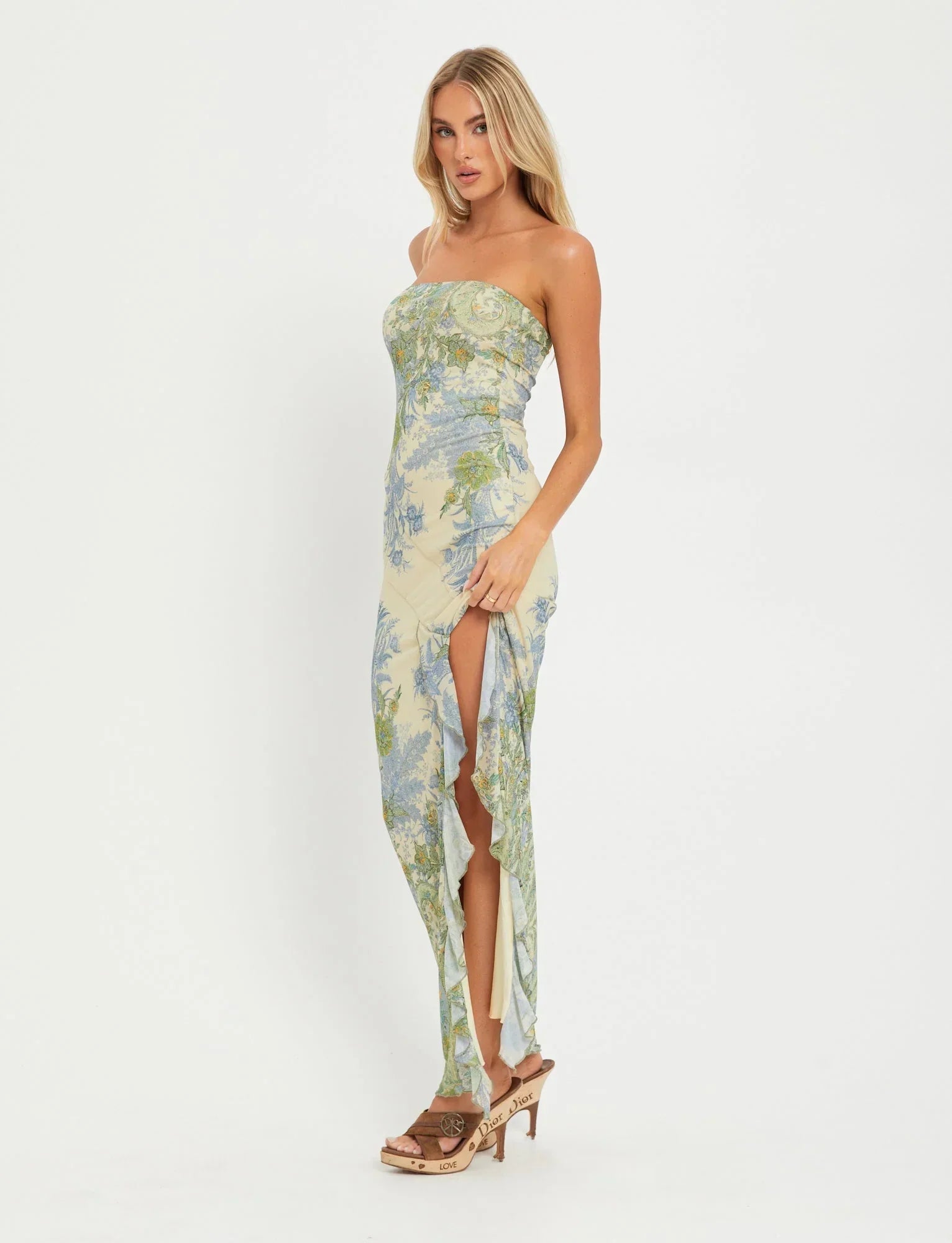 Side Slit Strapless Maxi Dress