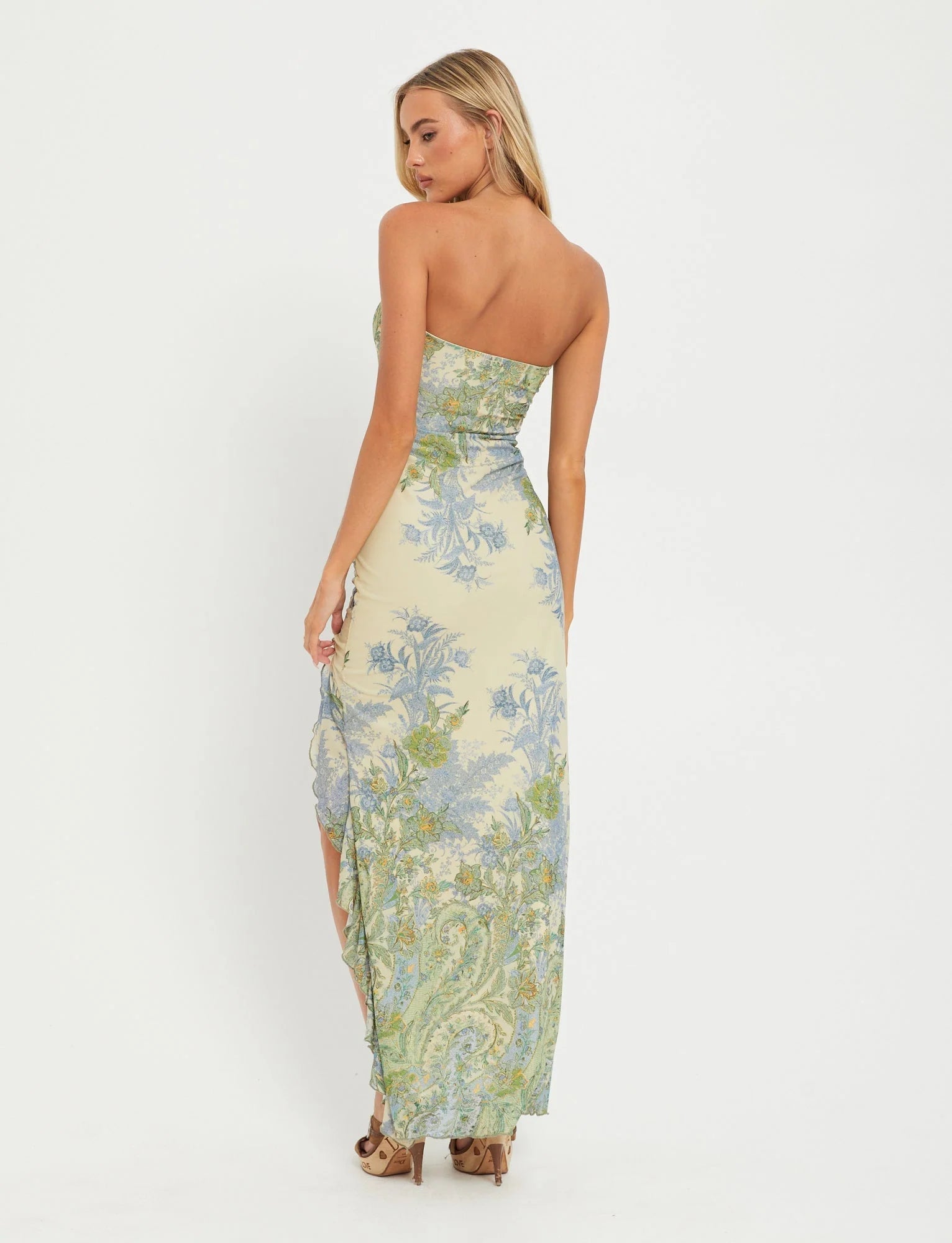 Side Slit Strapless Maxi Dress