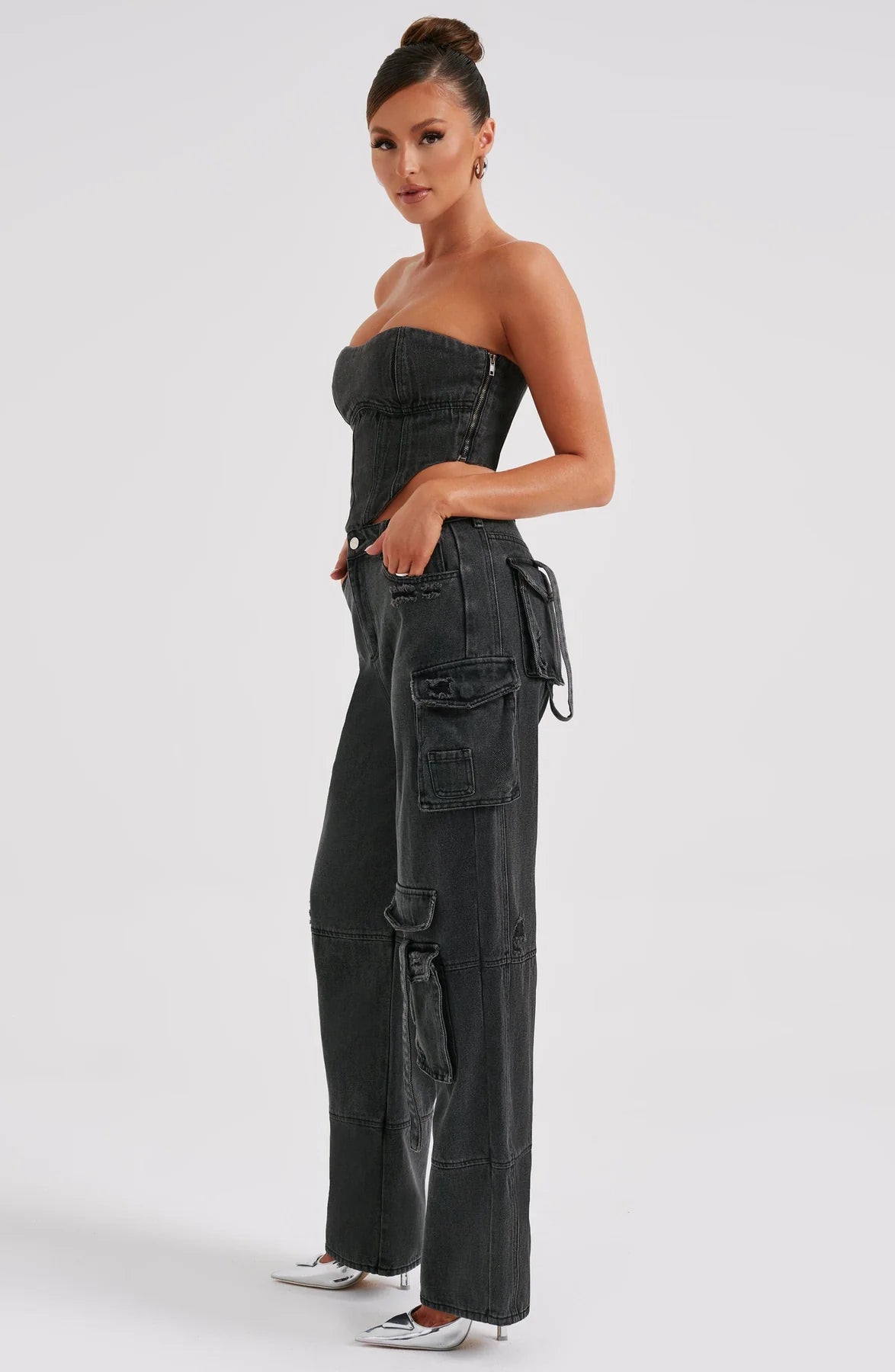 Denim corset and Cargo pants set