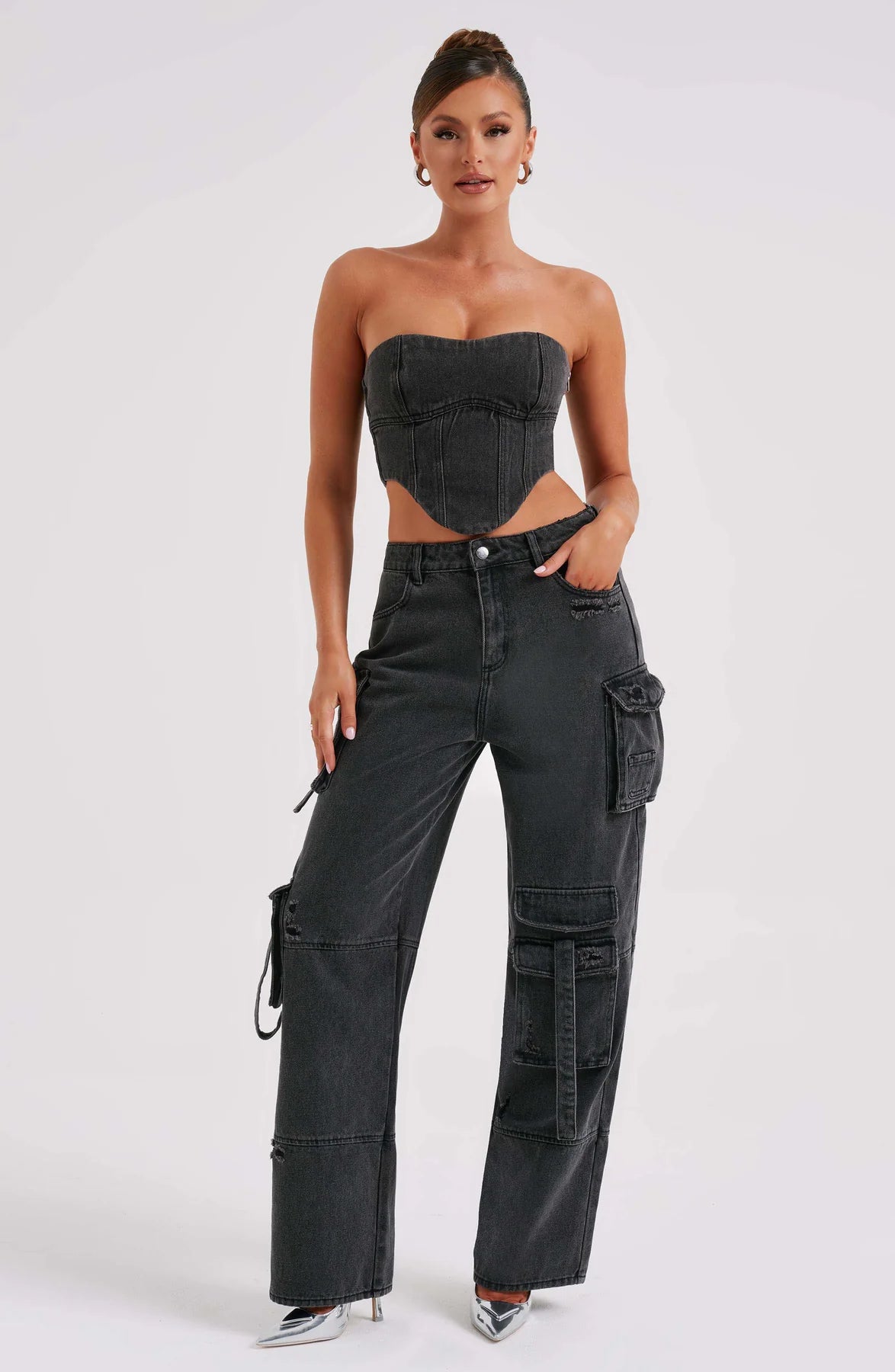 Denim corset and Cargo pants set