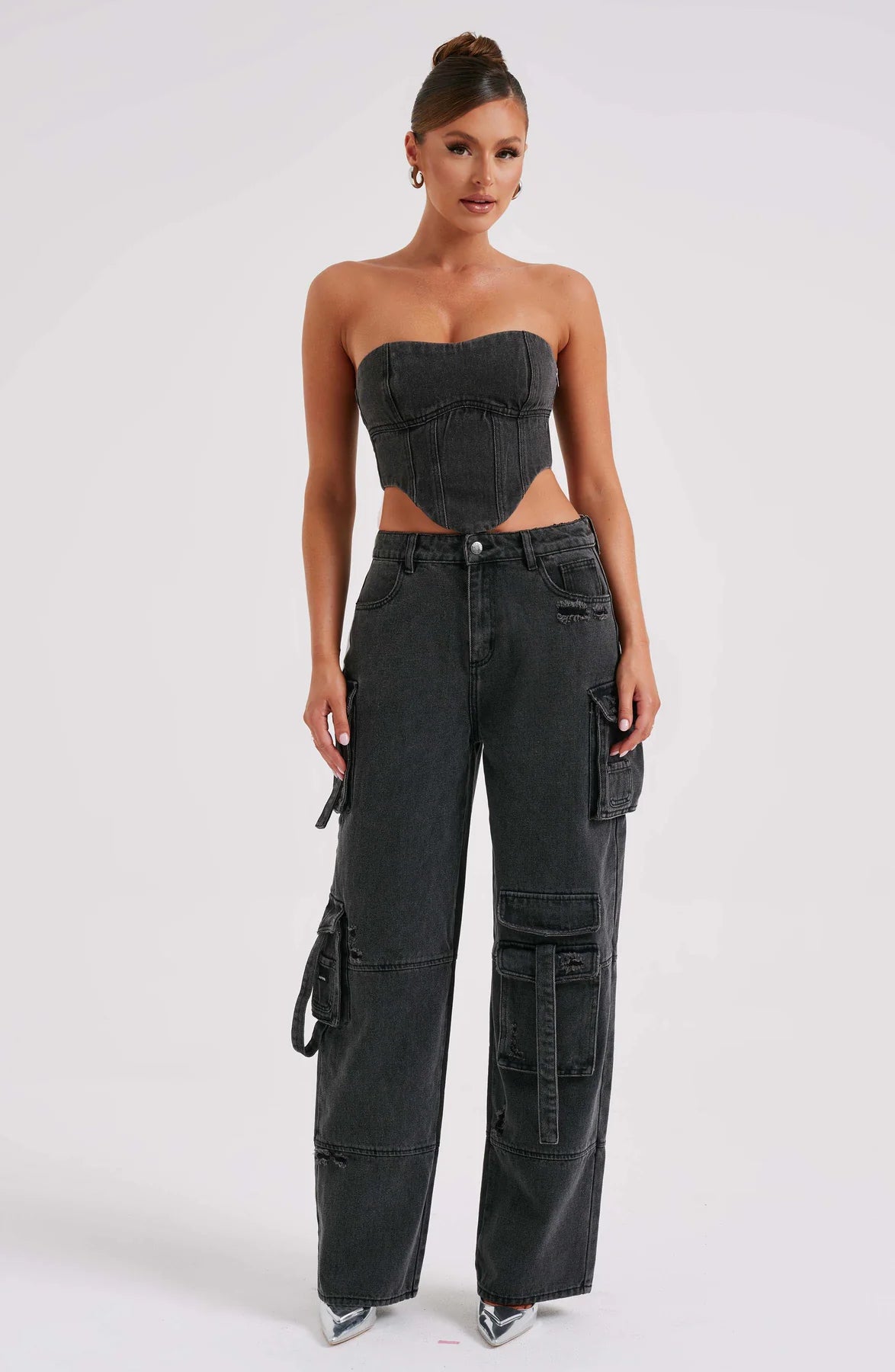 Denim corset and Cargo pants set