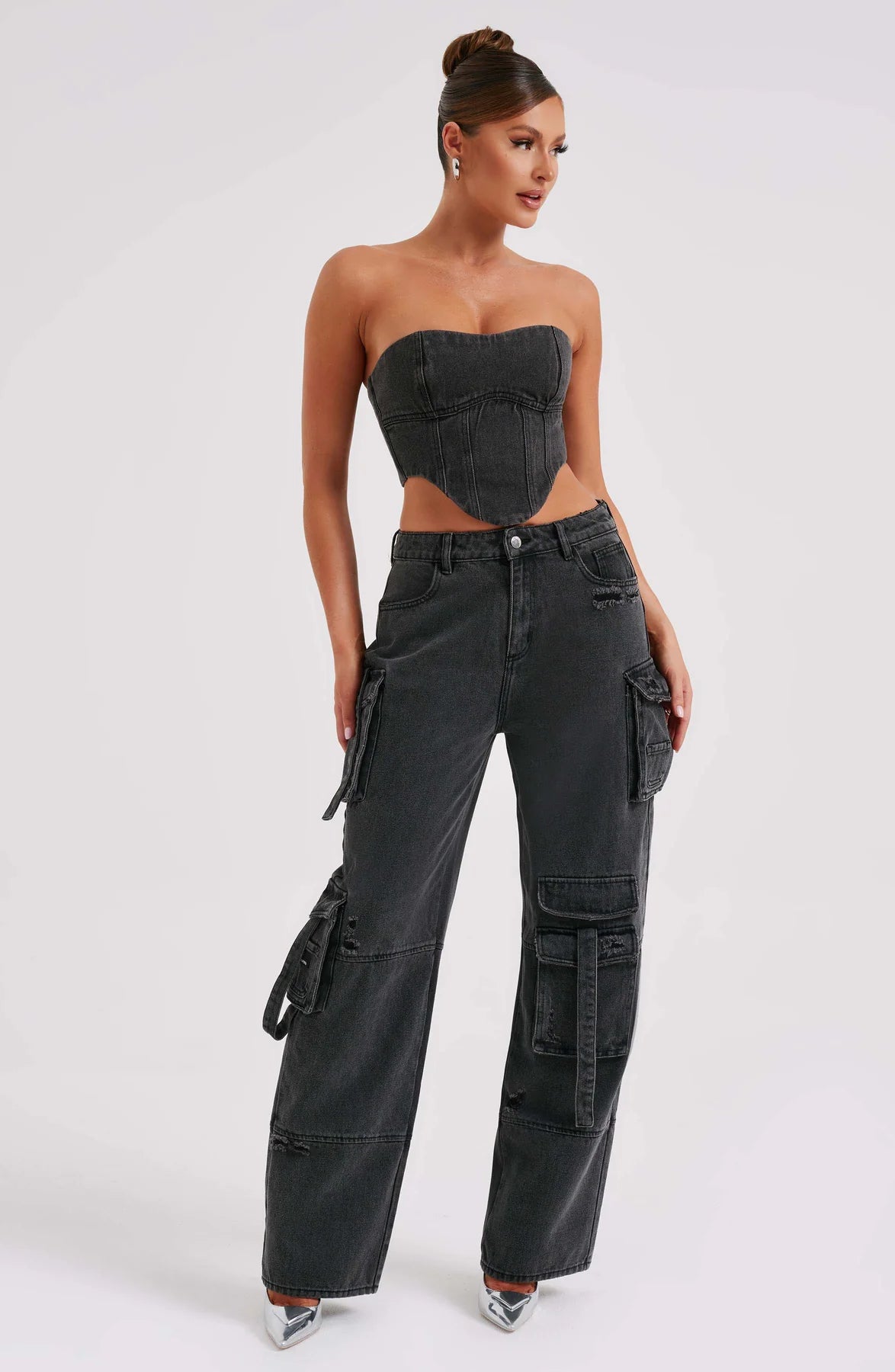 Denim corset and Cargo pants set