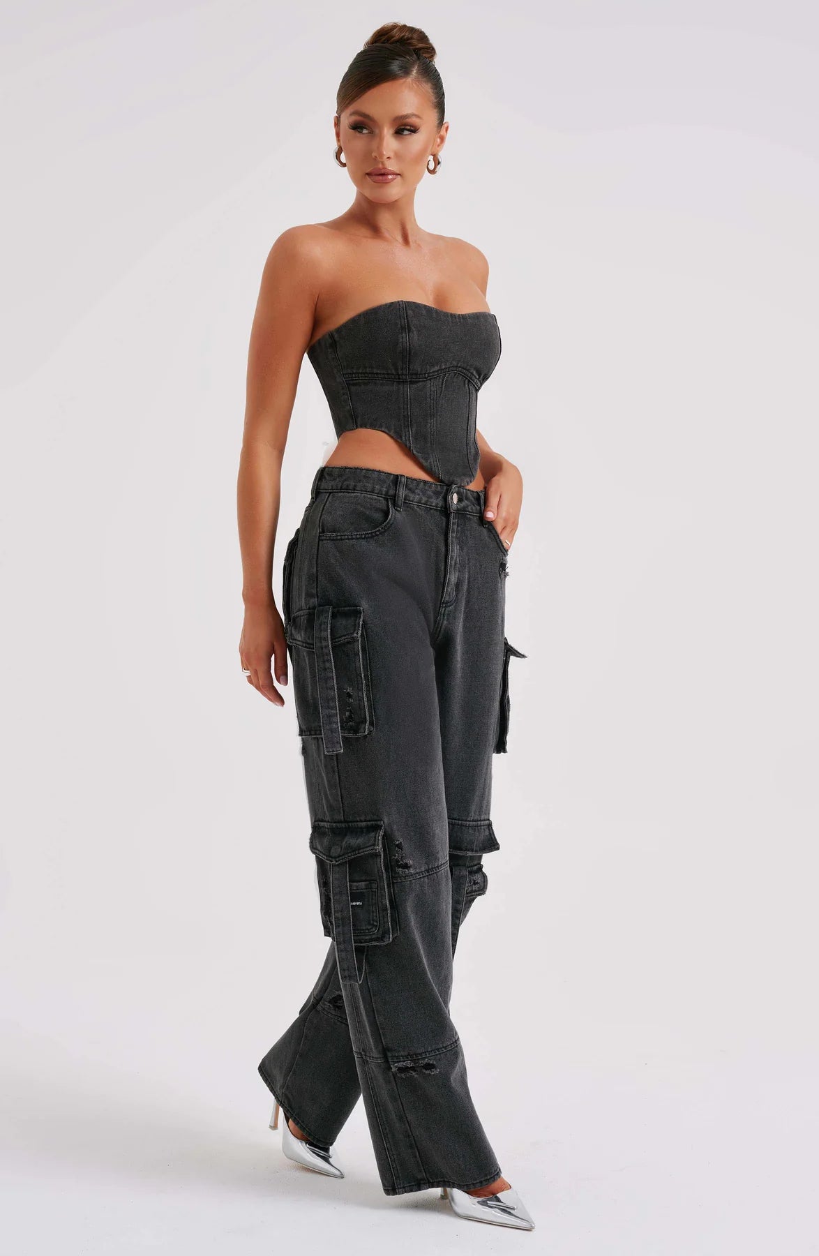 Denim corset and Cargo pants set