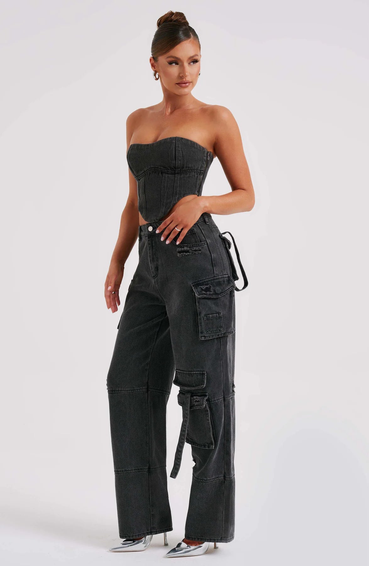 Denim corset and Cargo pants set