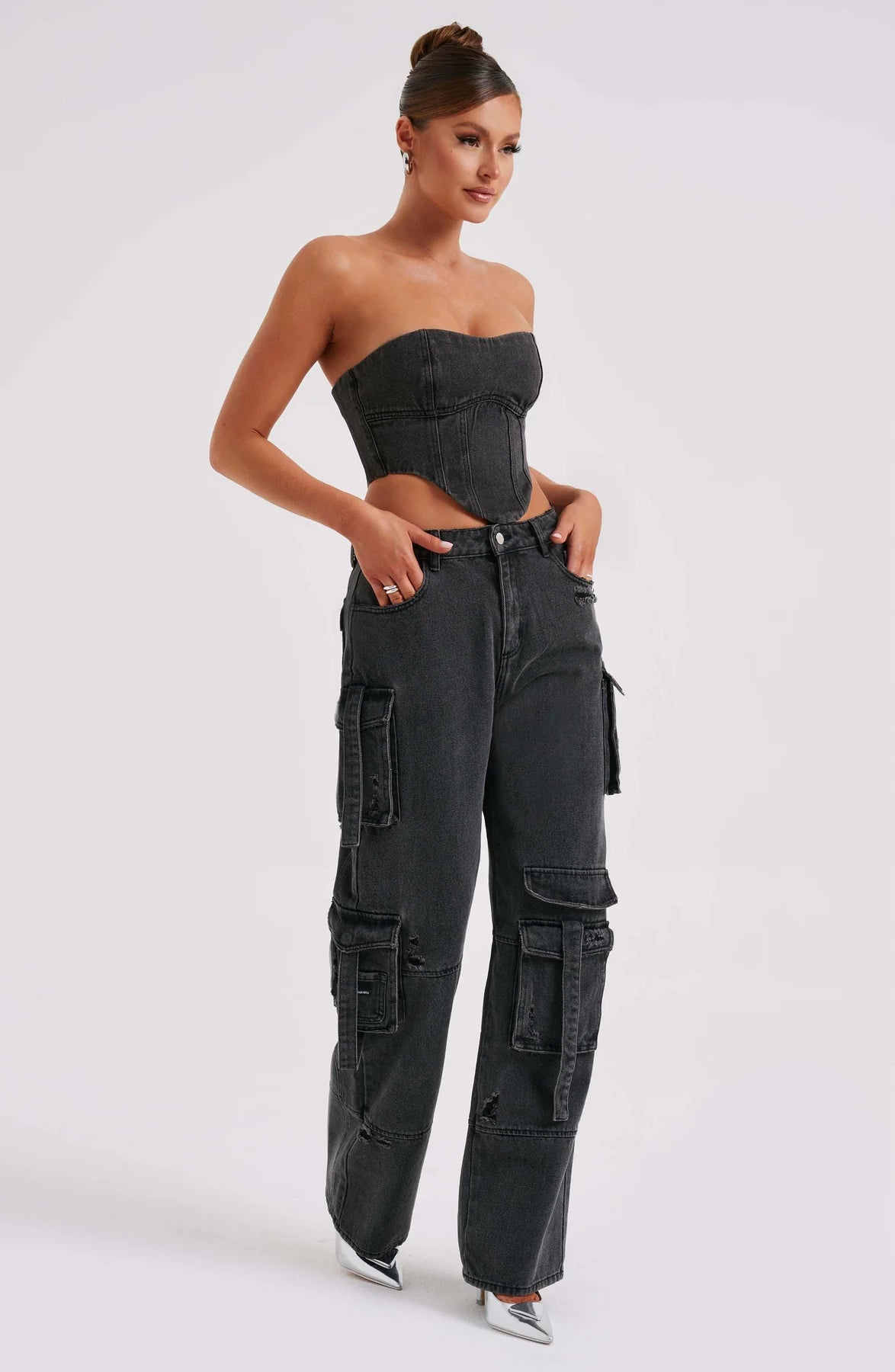 Denim corset and Cargo pants set