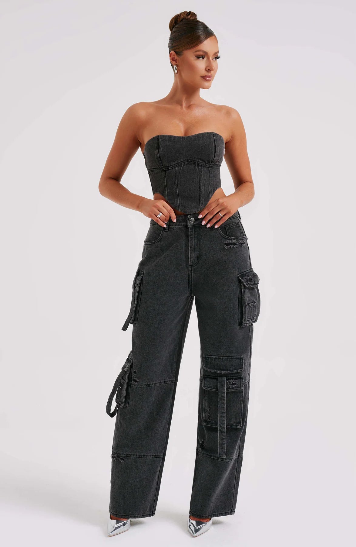 Denim corset and Cargo pants set