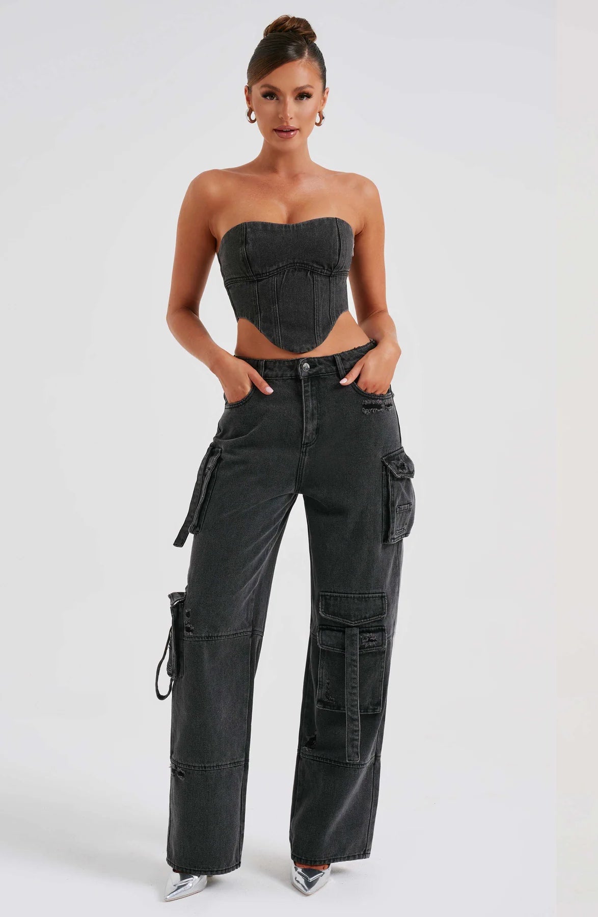 Denim corset and Cargo pants set