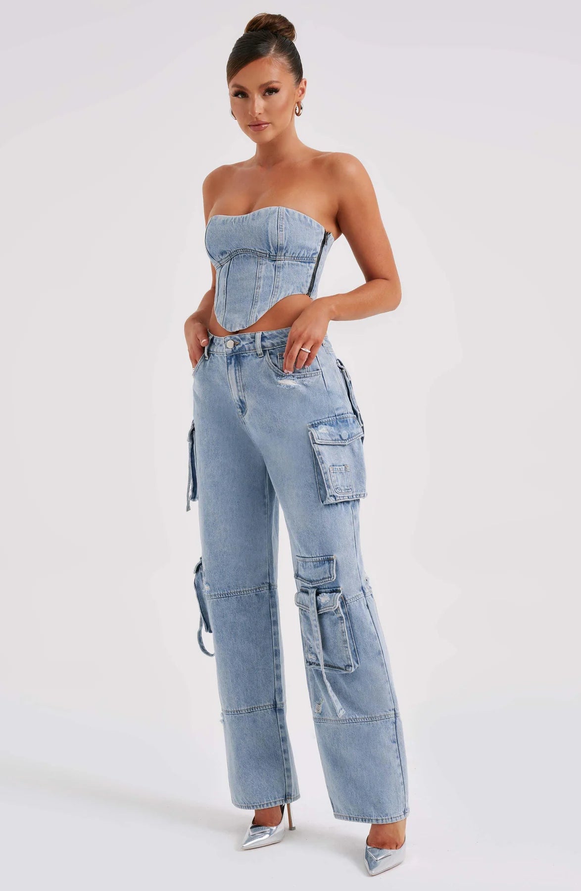 Denim corset and Cargo pants set