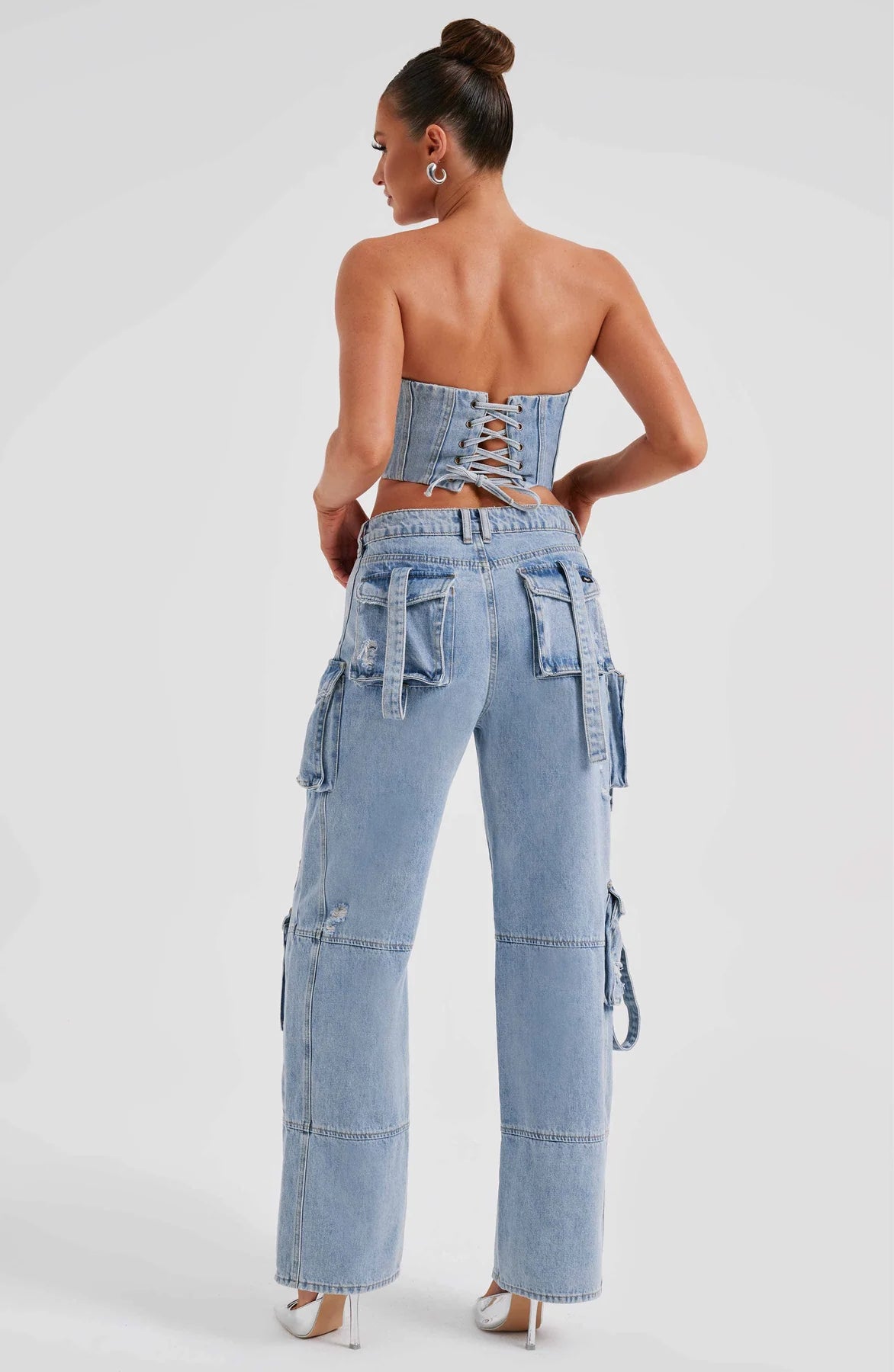 Denim corset and Cargo pants set