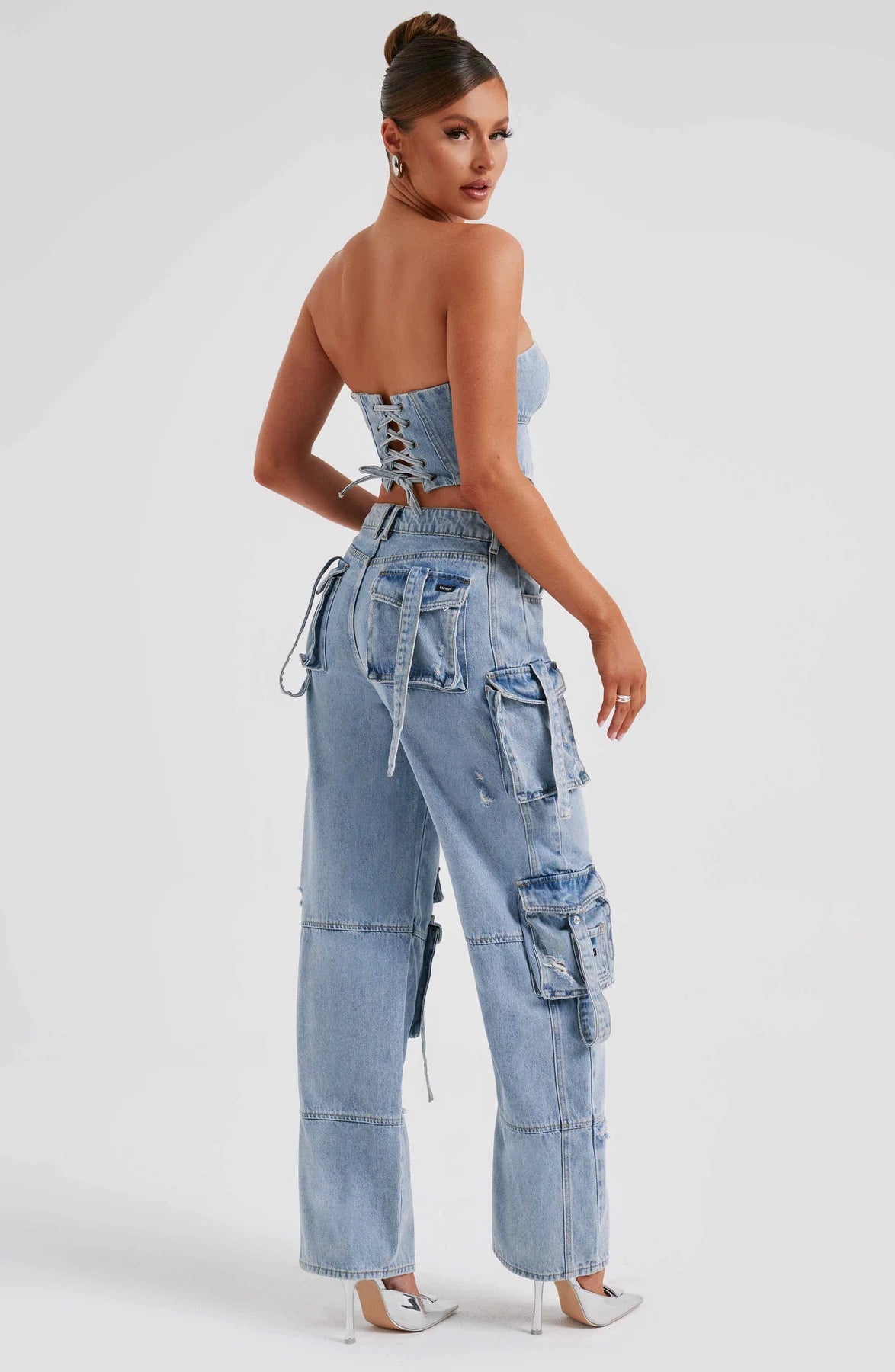 Denim corset and Cargo pants set