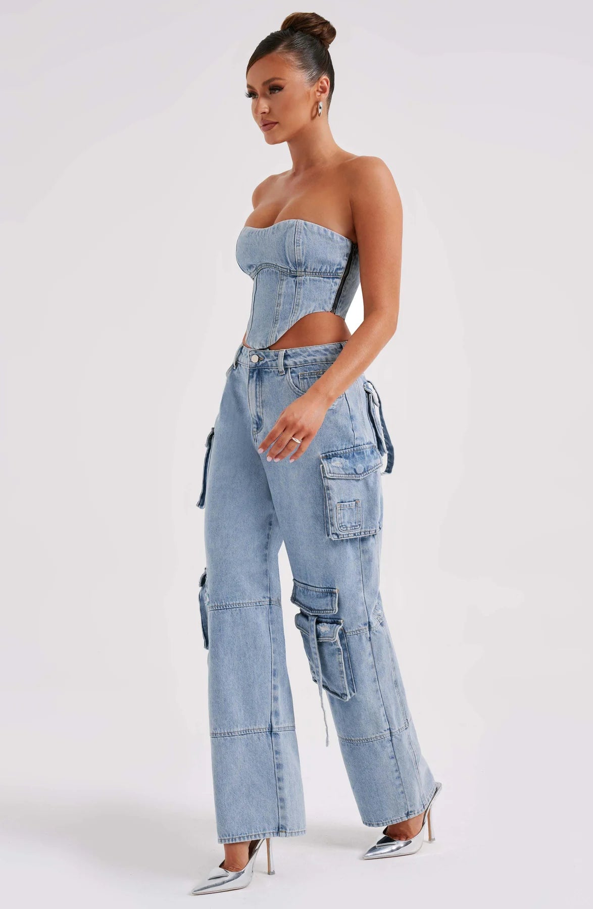 Denim corset and Cargo pants set