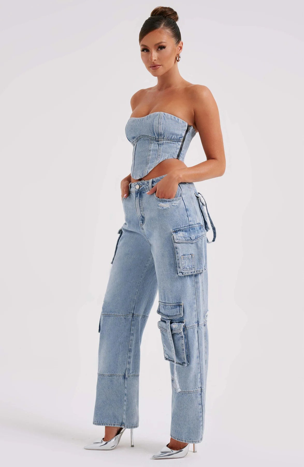 Denim corset and Cargo pants set