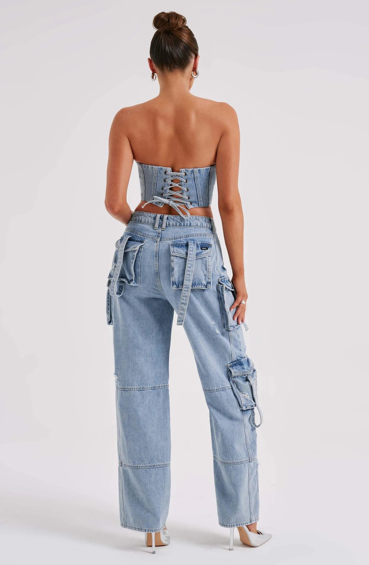 Denim corset and Cargo pants set