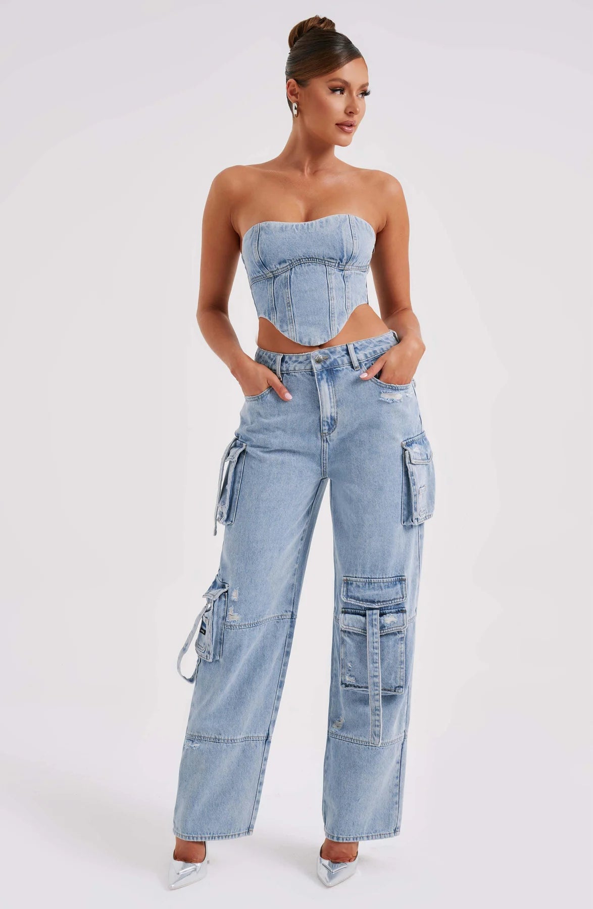 Denim corset and Cargo pants set