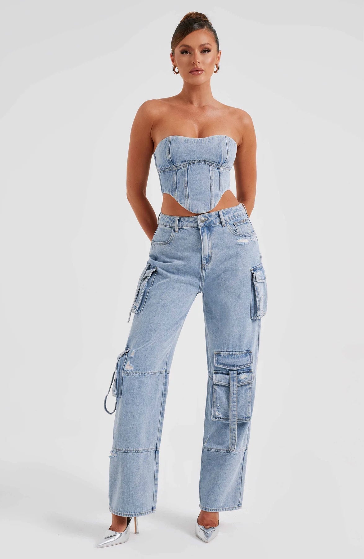 Denim corset and Cargo pants set