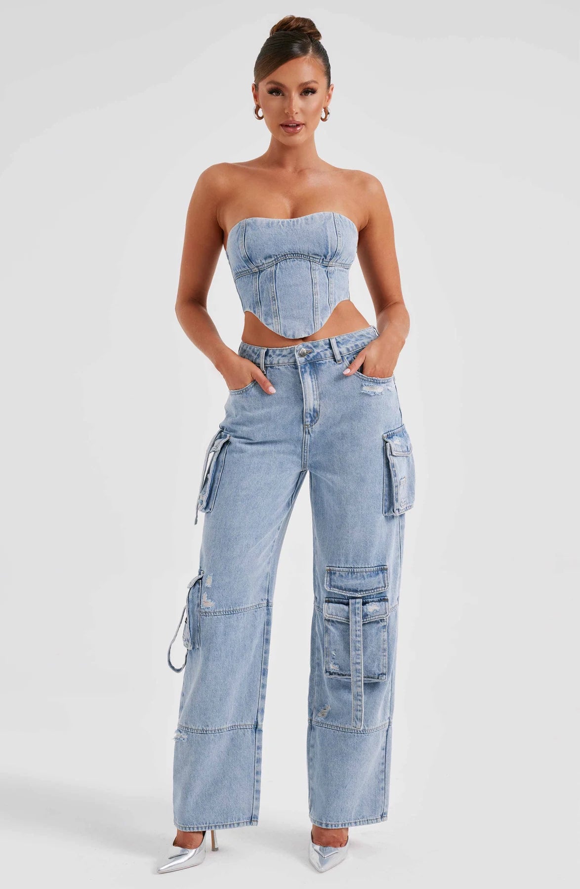 Denim corset and Cargo pants set