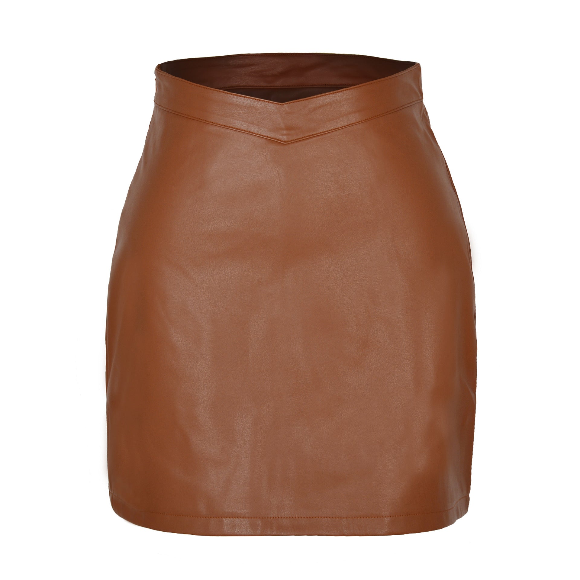 V-Waist Leather Mini Skirt