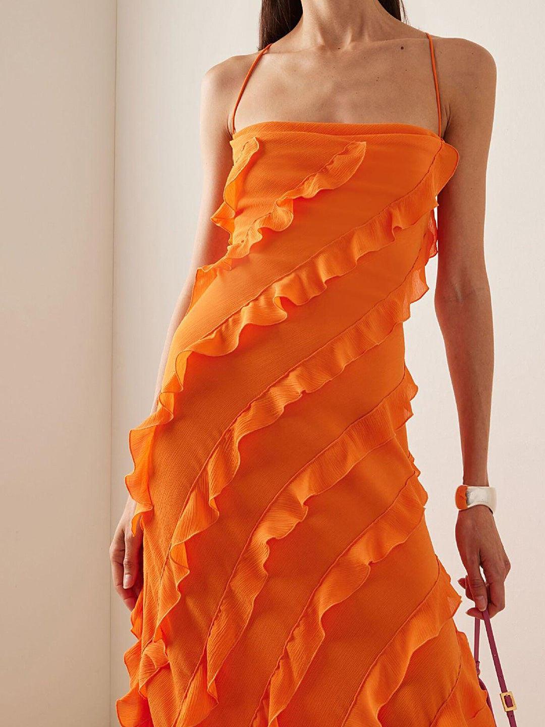 Spaghetti ruffled orange dress