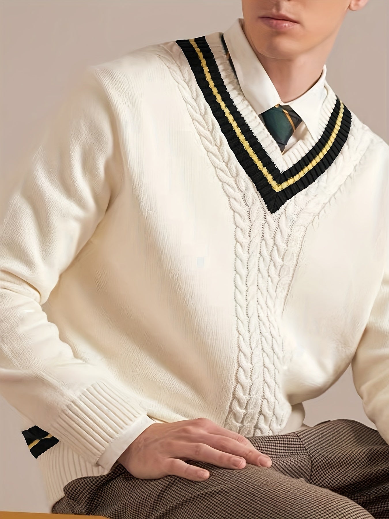 Beige knitted sweater with medium stretch