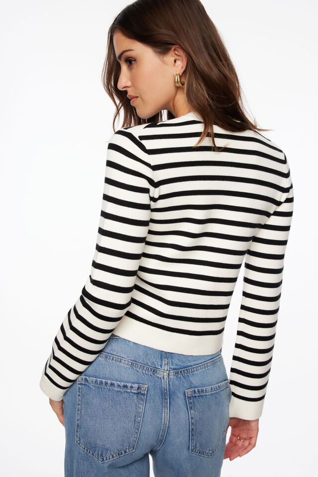 White Cardigan With Black Stripes