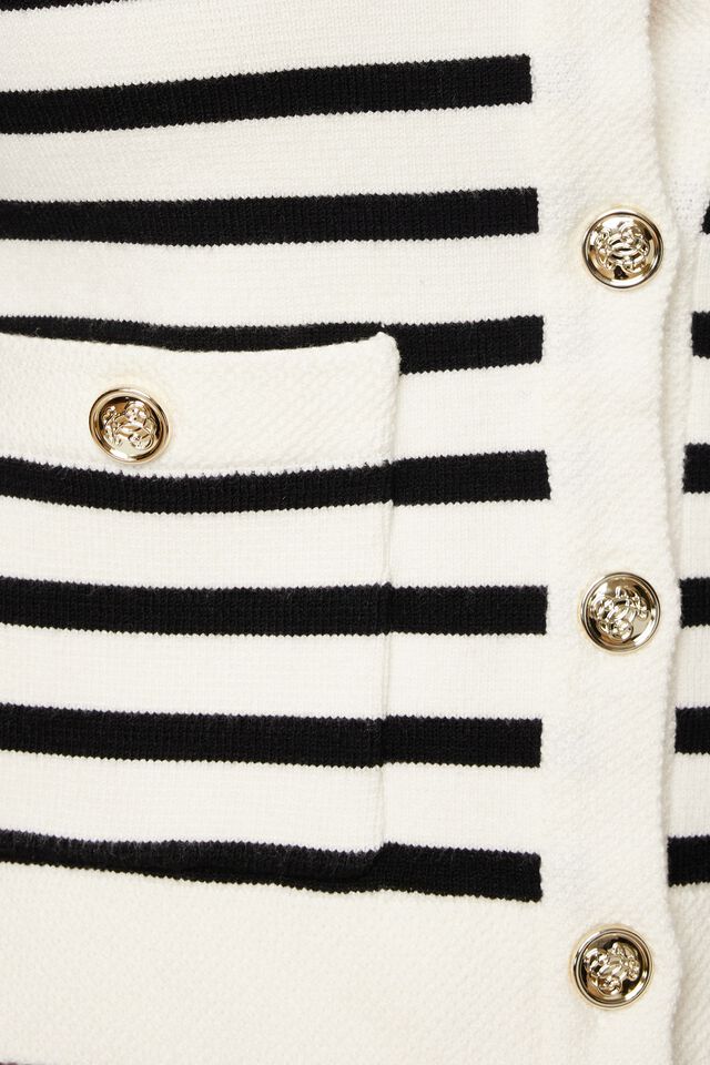 White Cardigan With Black Stripes