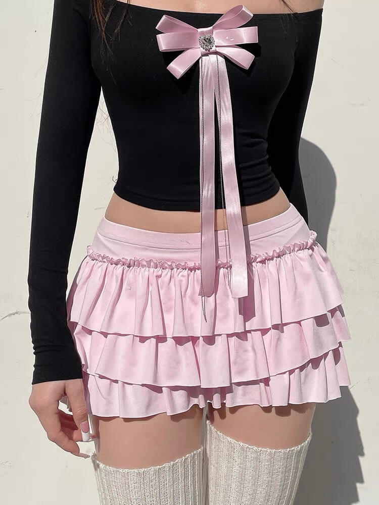 Bow Hip Mini Skirt In Light Pink