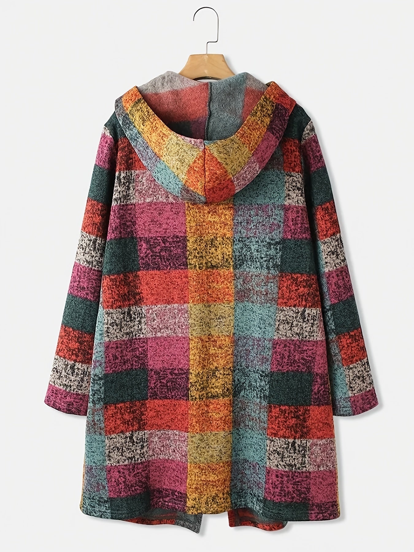 Colorful block cardigan with hood