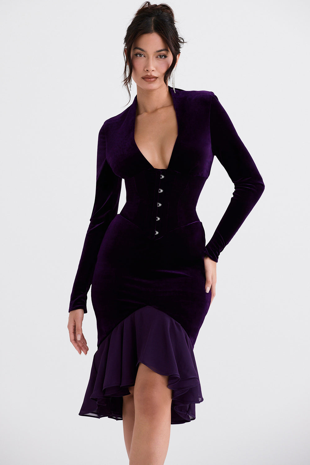 Dark purple velvet corset dress