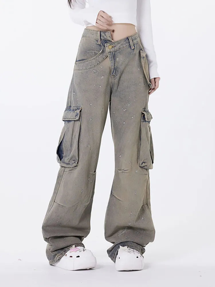 Retro Asymmetric washed jeans