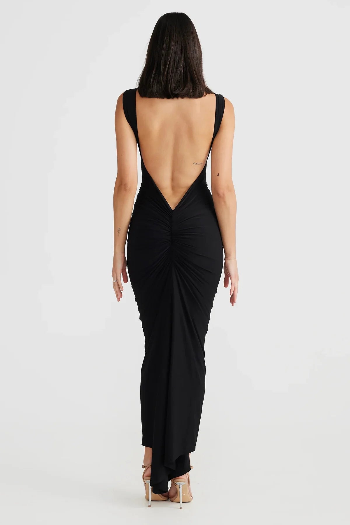 Backless Long Sheath Pleated Dress