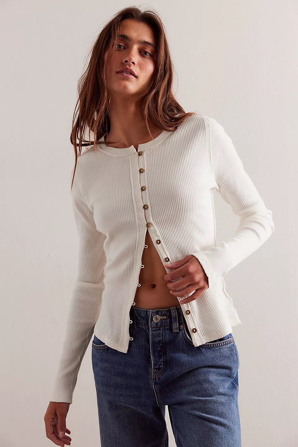 Round Neck Ribbed Cardigan