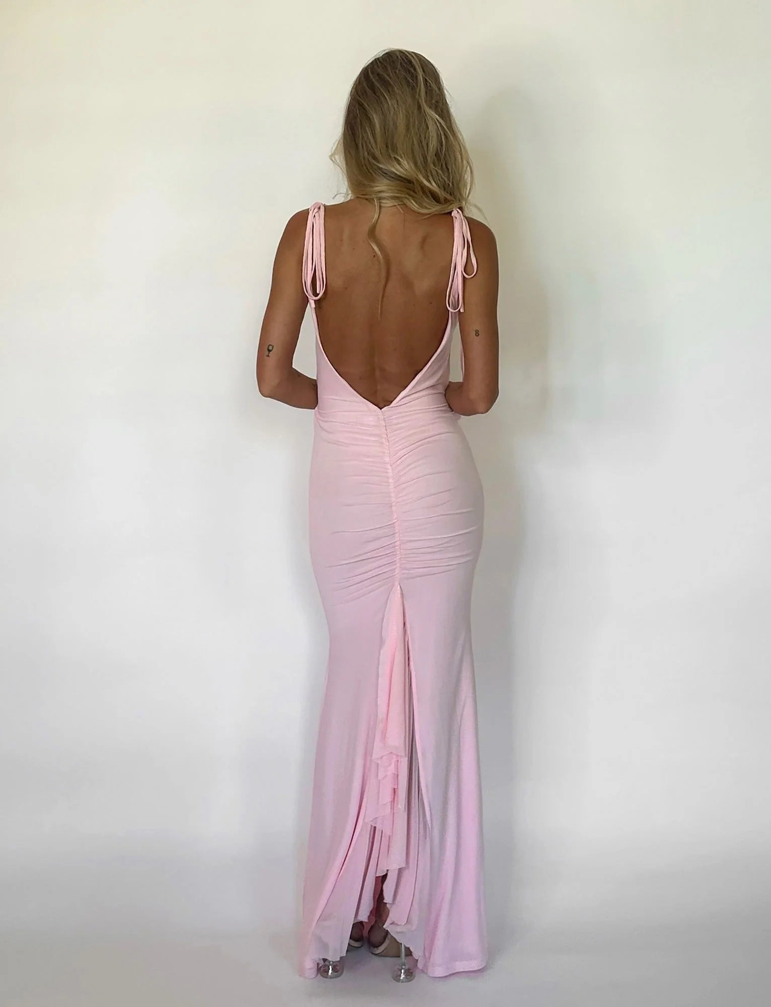 Maxi Dress In Light Pink With Flared Hem