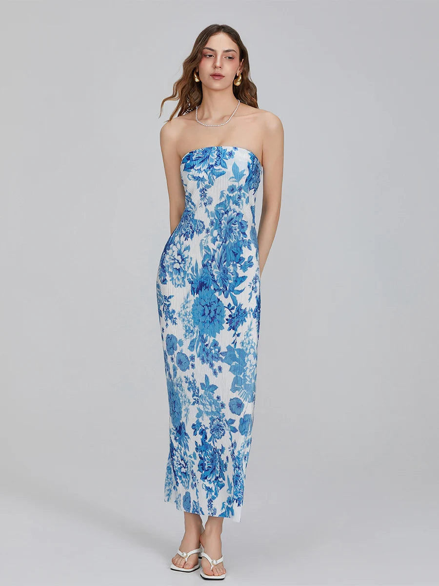 Floral Print Strapless Maxi Dress