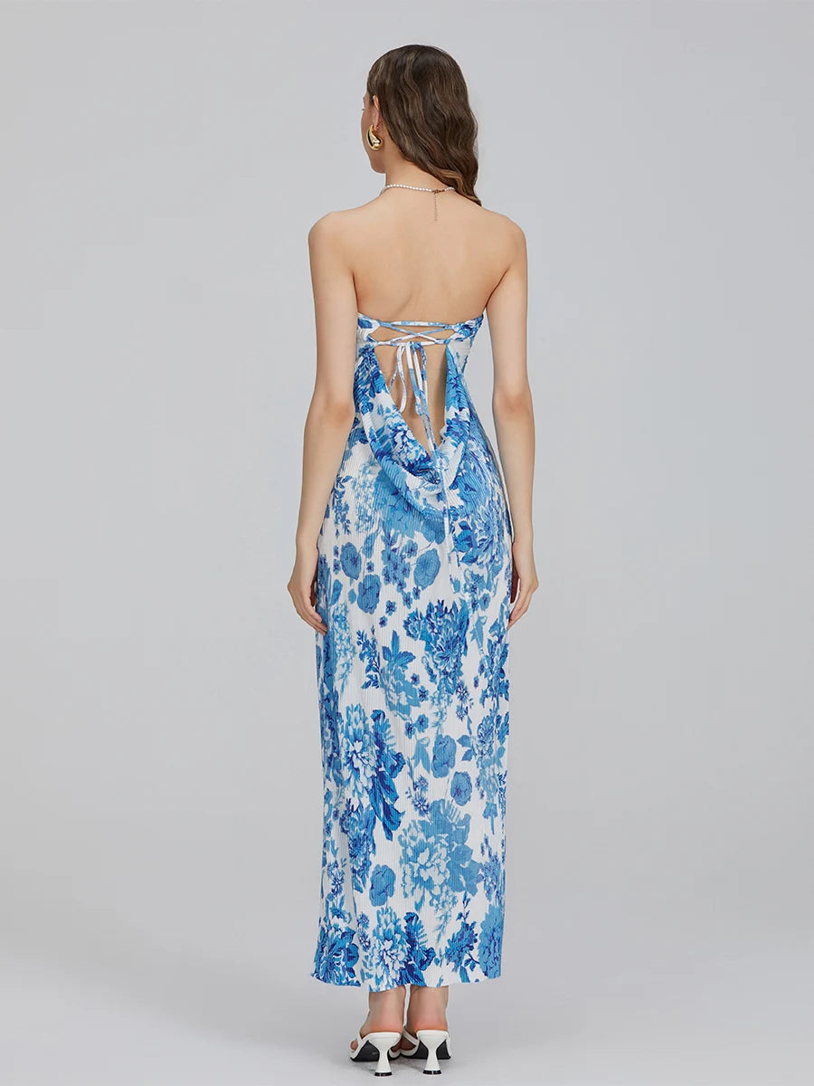 Floral Print Strapless Maxi Dress