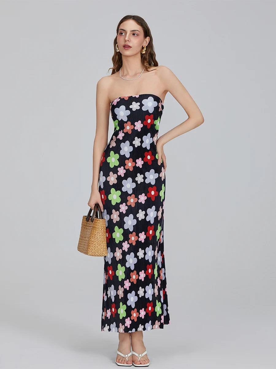 Floral Print Strapless Maxi Dress